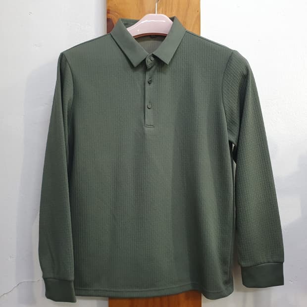 카키색 남자 긴팔 카라 티셔츠(95)