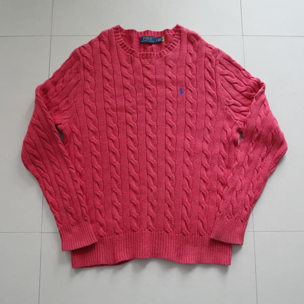 폴로 랄프로렌 QR인증 꽈배기 니트 핑크 (L)