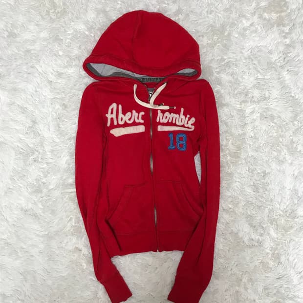 아베크롬비 울프죠 양털 레드 딱붙핏 후드집업