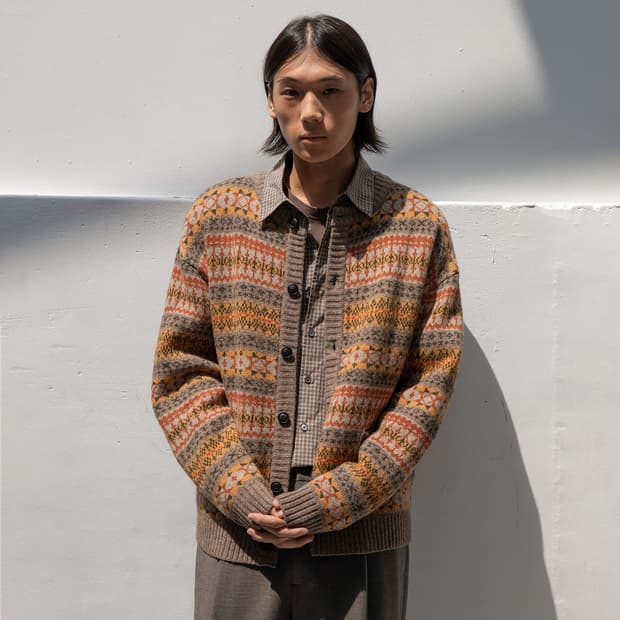 Grandma Fairisle Cardigan (Orange Beige)