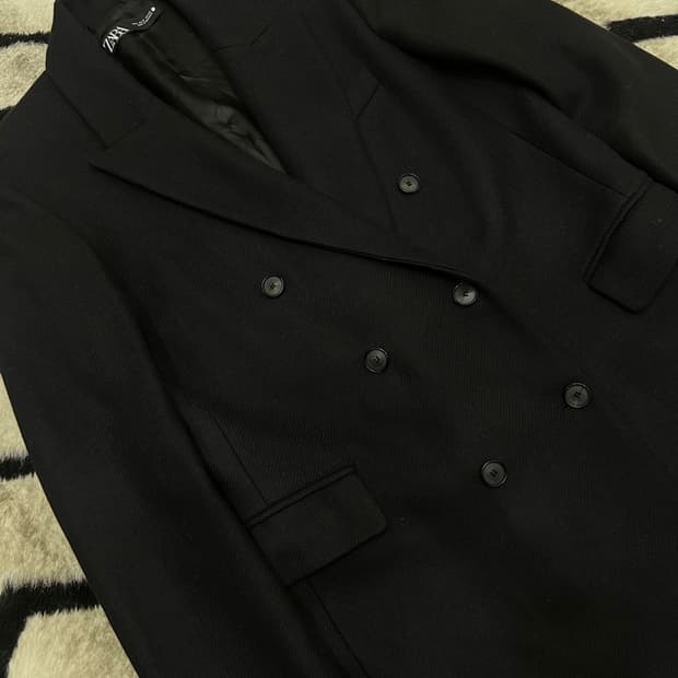 [한국M]ZARA 오버핏 울 더블 롱코트/블랙