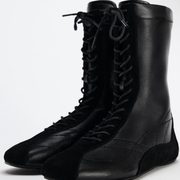 자라 레더 레이스업 플랫 부츠