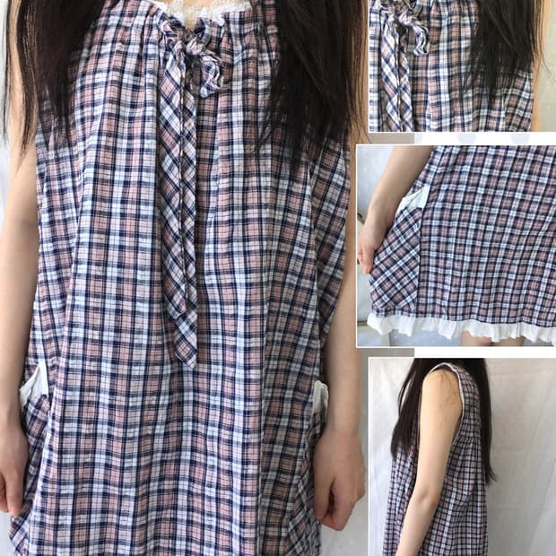 [HANDMADE] 핸드메이드 체크 슬리브리스 원피스 모리걸
