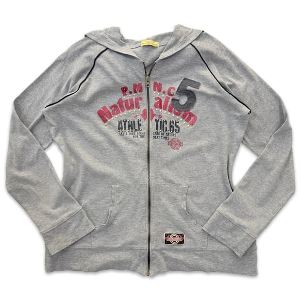 빈티지 peace mountain 그레이 레터링 후드집업