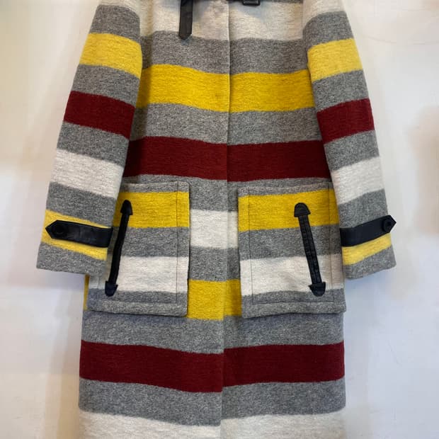 수입 스트라이프 울100%코트 새상품:) 여성모직롱코트 하객룩데이트룩