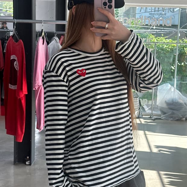 꼼데가르송 플레이 하트와펜 스트라이프 롱슬리브