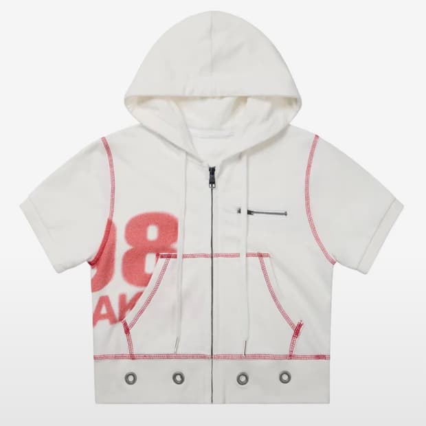아캄 Hooded Eyelet Half Zip-Up (White)