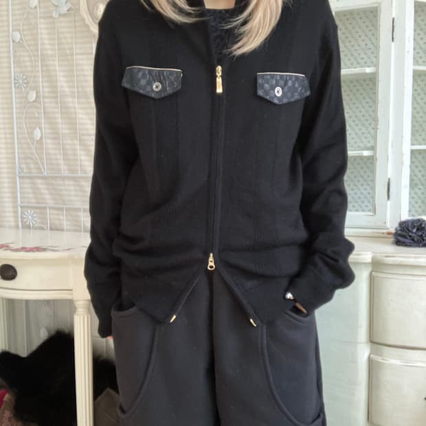 일본빈티지 아디다스 Y2K 블랙 니트 집업