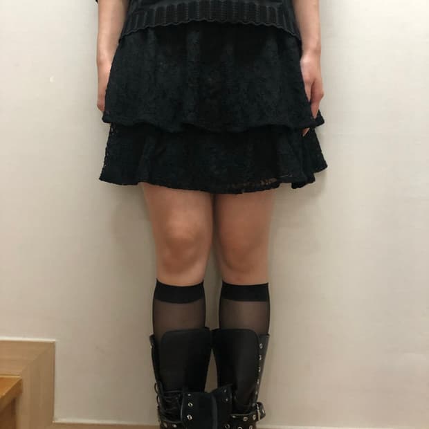 빈티지 블랙 프릴 레이스 스커트