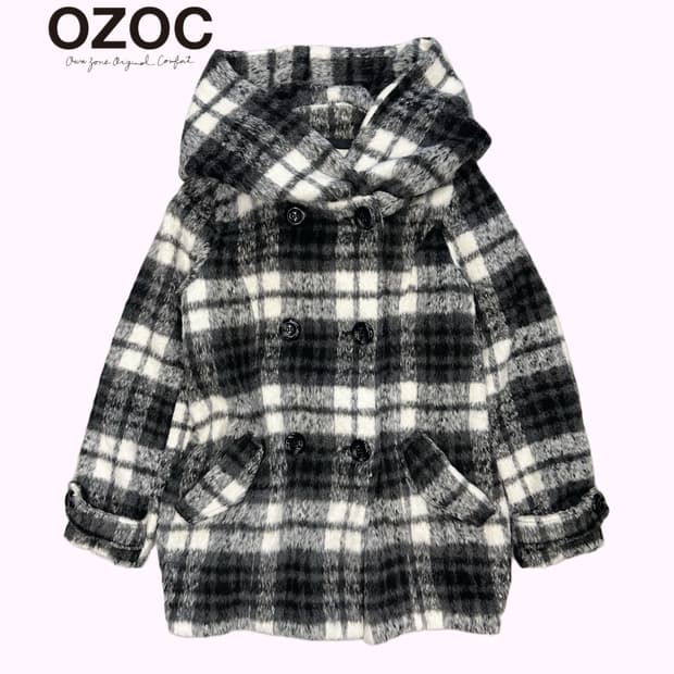 OZOC hairy check hood coat