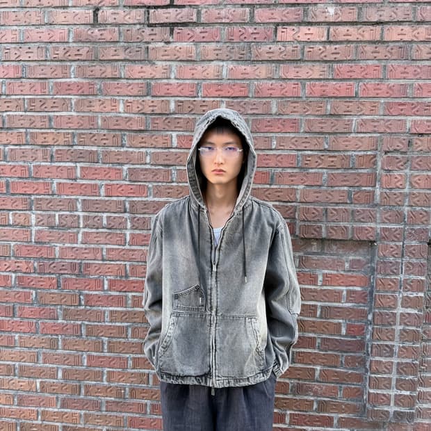 DIMITRI BLACK 빈티지 워싱 그레이 데님 후드 집업