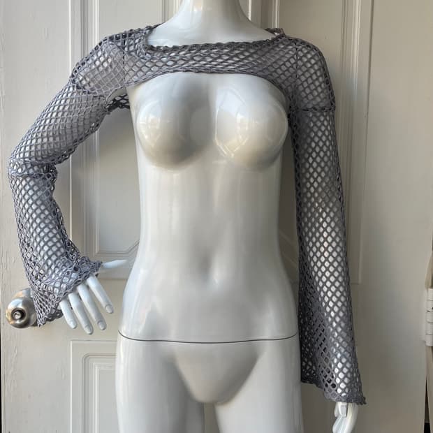 Vintage knit 빈티지 그물 니트 볼레로 가디건 그레이