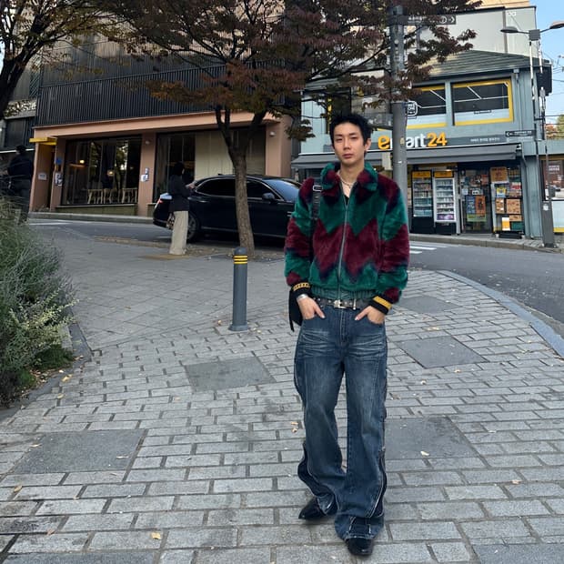 푸시버튼 퍼 레더 자켓 