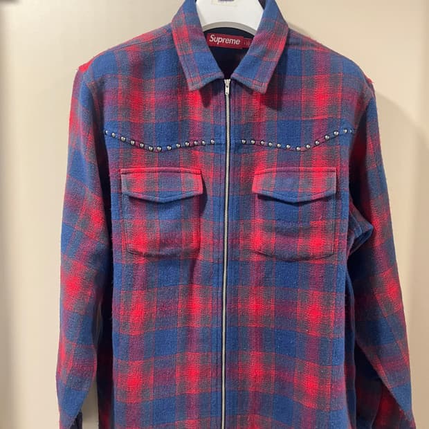 슈프림 스터드 집업 셔츠 네이비