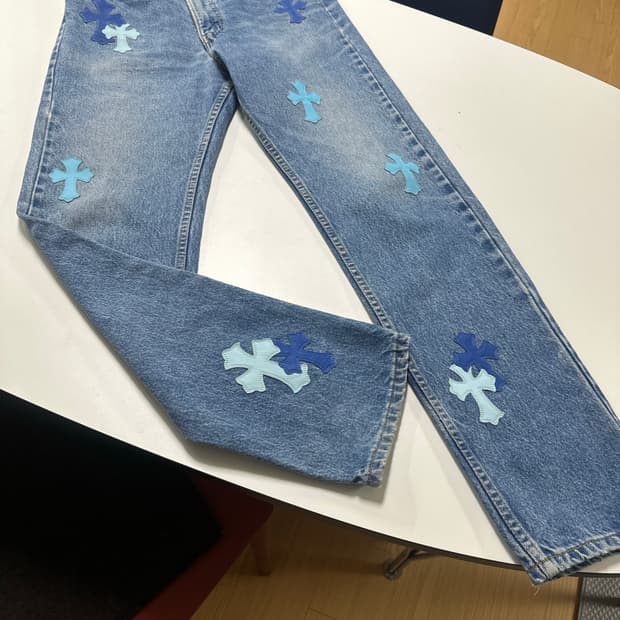 크롬하츠 레더 패치 마이애미 익스클루시브 리바이스 청바지 패치진 팬츠