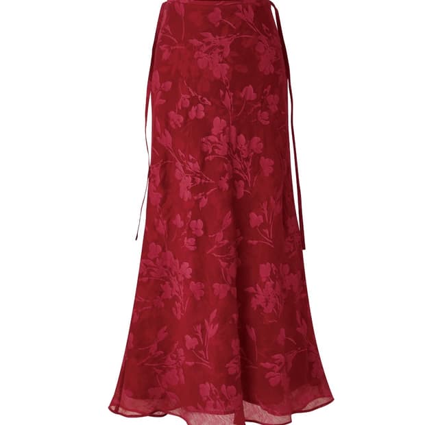 Teak FLORAL BIAS SHEER LONG SKIRT M