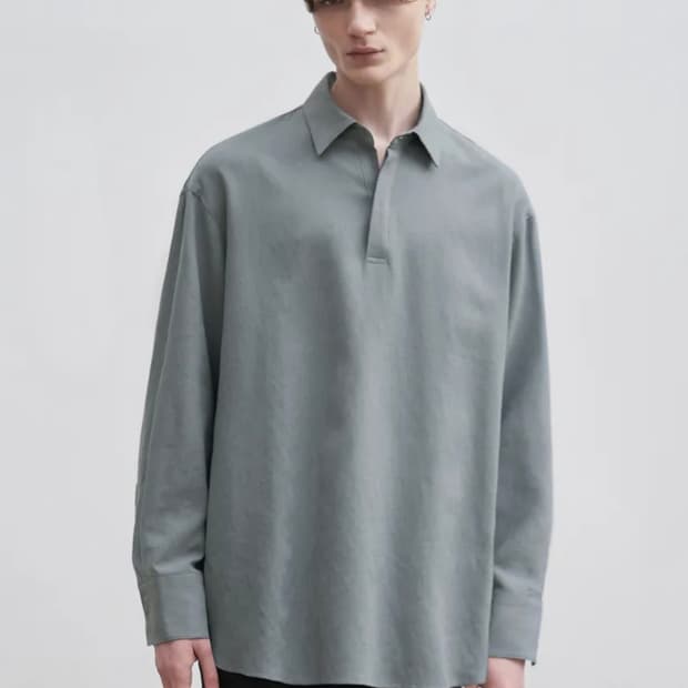 드로우핏 - 오버사이즈 린넨 풀오버 카라 셔츠 [MINT GREY/L]