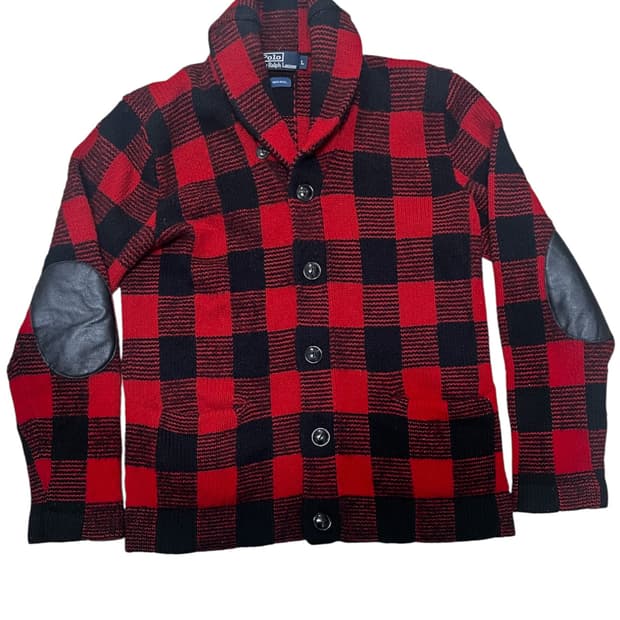 폴로랄프로렌 울 체크 숄가디건 L