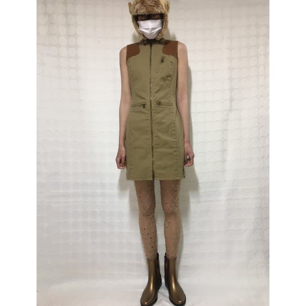 랄프 로렌 사냥 소가죽 배색 원피스