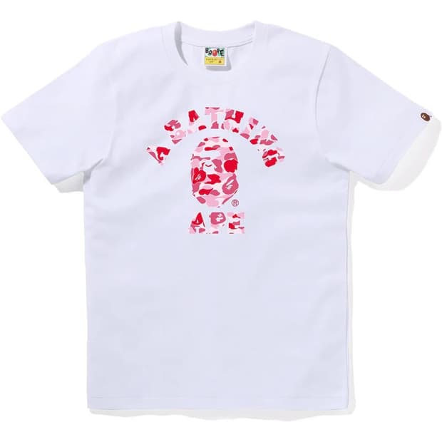 [S] 베이프 ABC 카모 컬리지 티셔츠 화이트 핑크