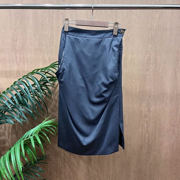 비비안웨스트우드 미디 스커트 더블 오픈 포켓 디테일 H라인 그레이