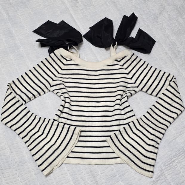 일본빈티지 ingni 양지뢰 리본 오프숄더 긴팔티셔츠