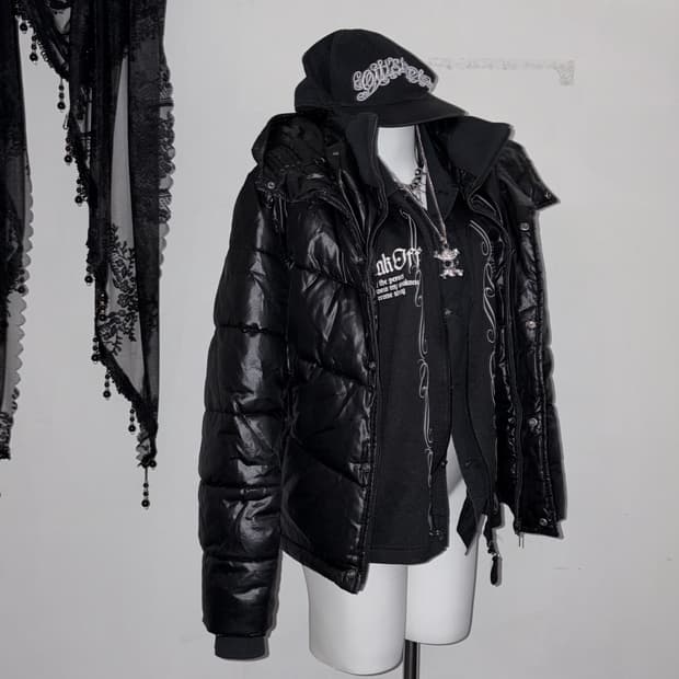 갸루펑크 스트릿 코디세트 하이넥 패딩 고스펑크 오피움 힙합