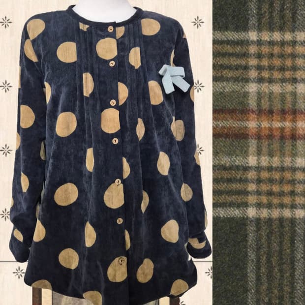 일본 빈티지 모리걸 하구미 코듀로이 도트 셔츠 아우터