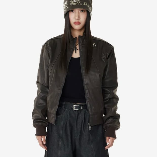 아캄 piping leather bluson 자켓