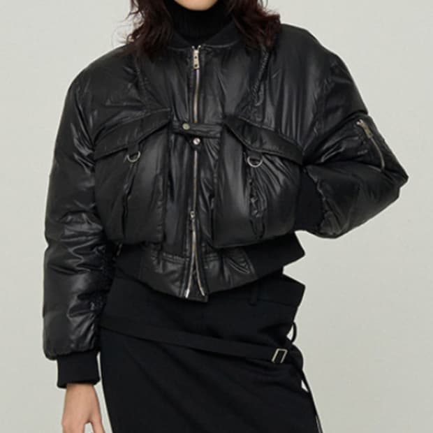 Cropped Bomber Puffer Jacket (BK)