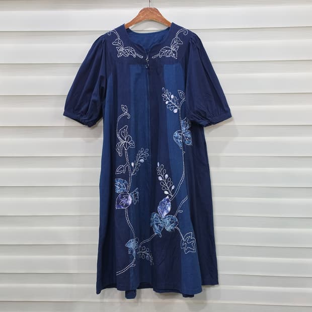 JAPAN 빈티지 인디고 반팔 원피스- 우먼프리