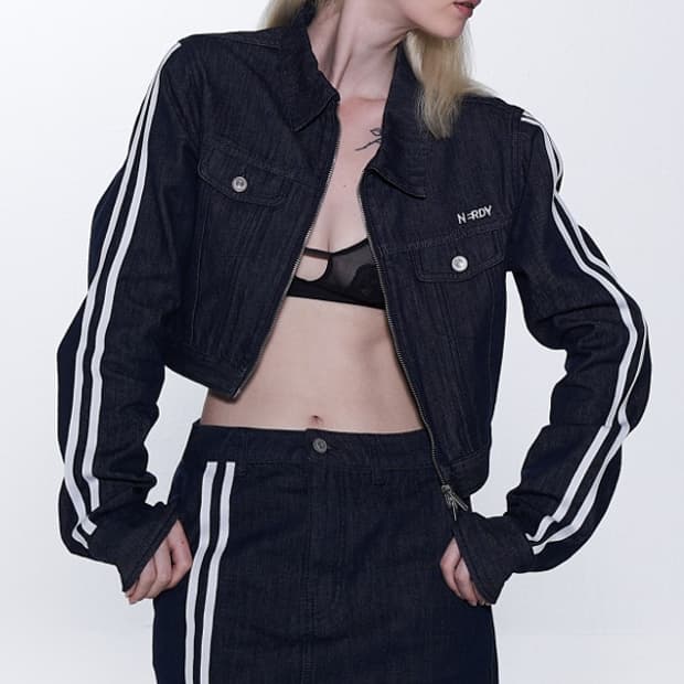 널디 우먼스 데님 트러커 트랙탑/미니스커트 셋업 네이비xs