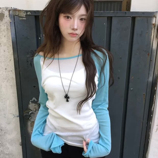 모디무드 나그랑 썸머 슬리브 오프 T 아쿠아블루