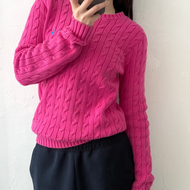 Polo 폴로 랄프로렌 쿨핑크컬러 케이블 코튼 니트