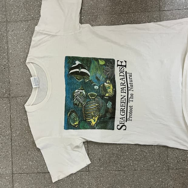 Made in usa 해인즈 물고기 자연보호 그래픽 티셔츠