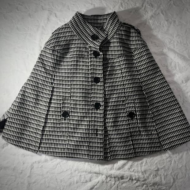 체크 울 혼방 케이프 코트 망토 모리걸 갸루
