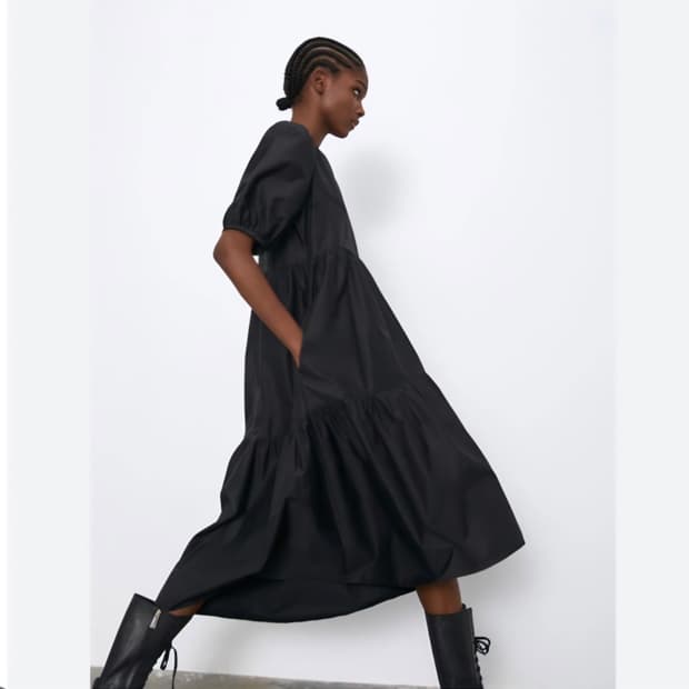 S) ZARA 자라 벌룬소매 블랙 롱 플레어 원피스