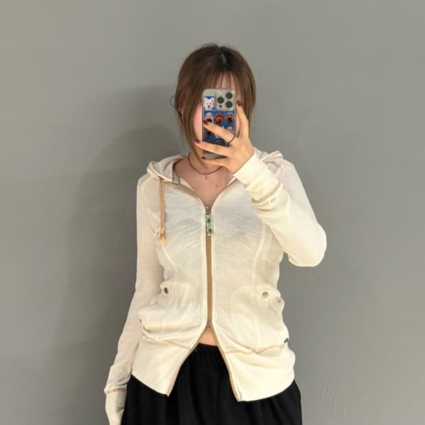 back number waffle 2-way hood zip-up