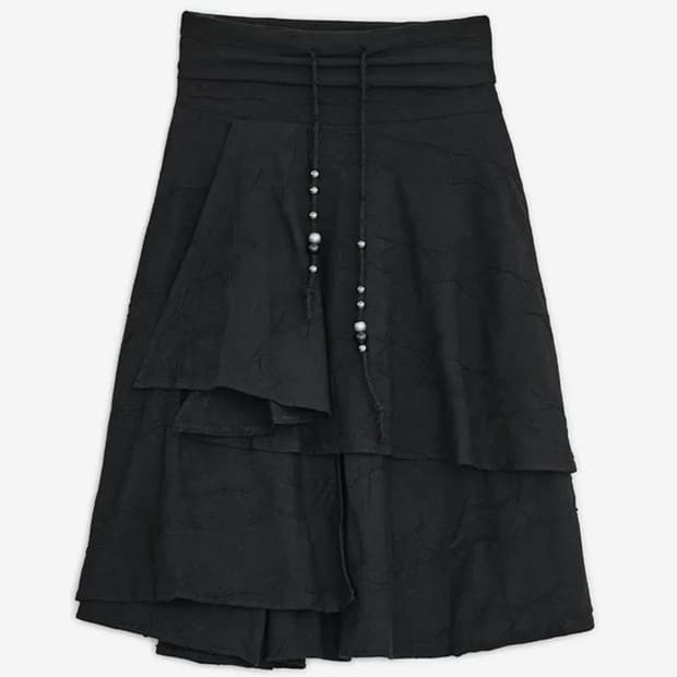 허그유어스킨 스타 플레어드 미디 스커트 블랙 치마 허유스