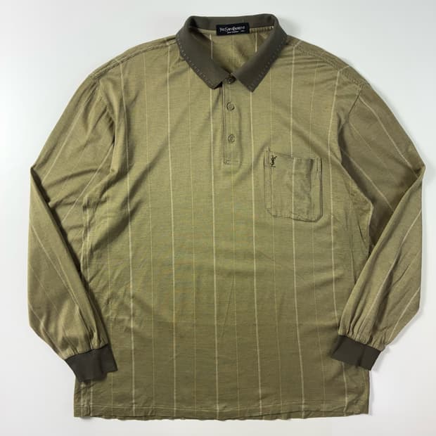 YSL  입생로랑 뿌르옴므 자수 코튼 올리브카키 카라 티셔츠 