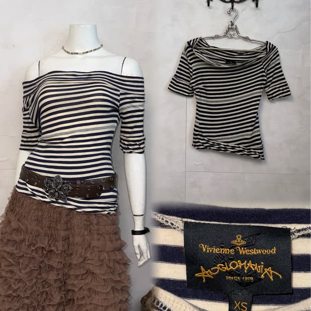 Vivienne Westwood stripe cowl 오프숄더 t