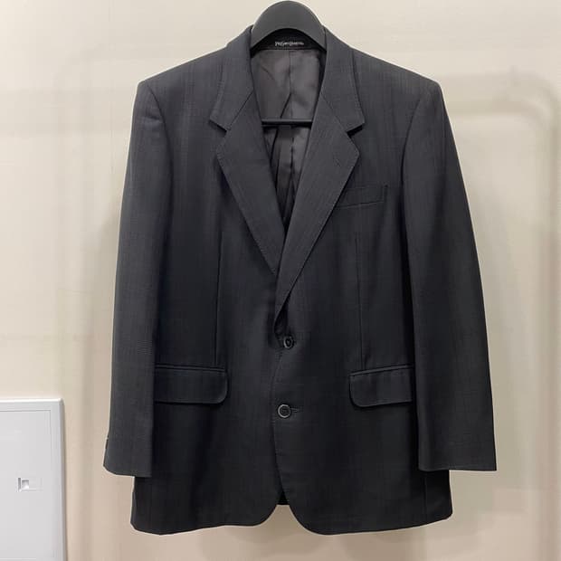 입생로랑 울 체크 싱글 블레이저