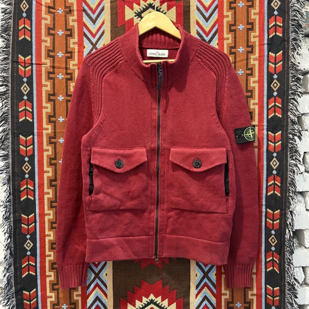 00‘s 스톤아일랜드 버건니 니트 포켓 집업