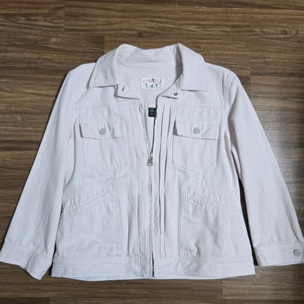 랄프로렌 LRL 데님 핑크 화이트 스트라이프 자켓 L