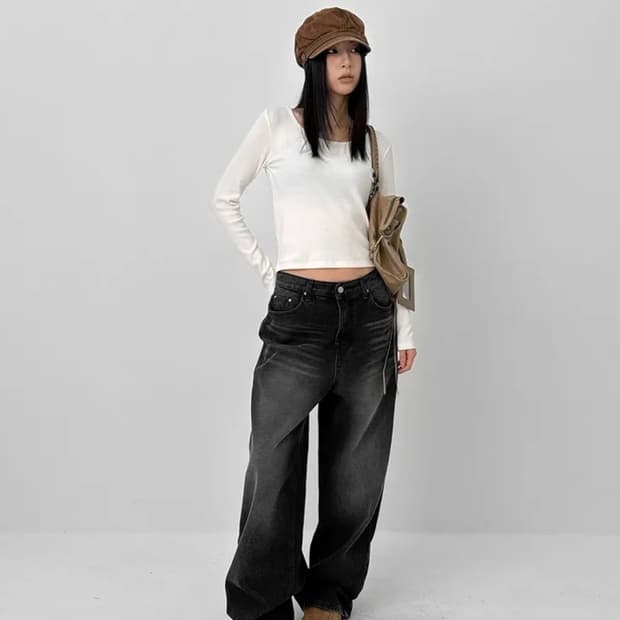 new) blackup washing wide denim pants