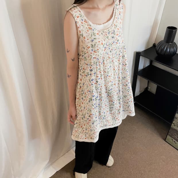 Floral Cotton Long Sleeveless - Ivory