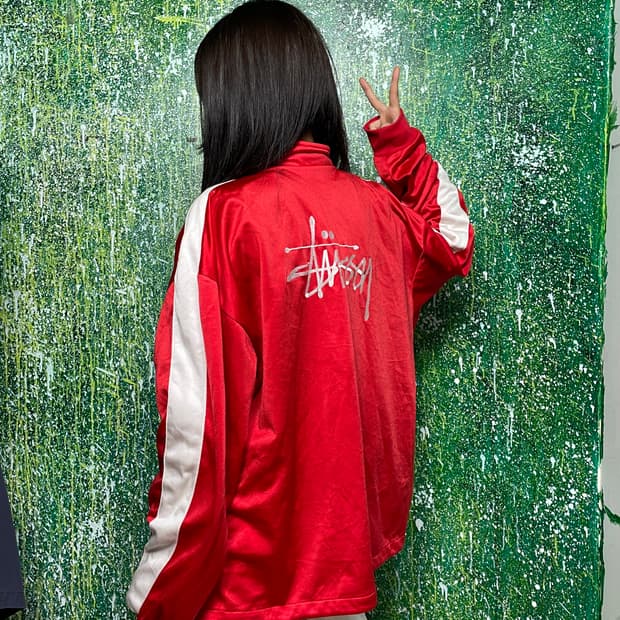 90s 스투시 올드스쿨 빅로고 오버핏 레드 져지 M