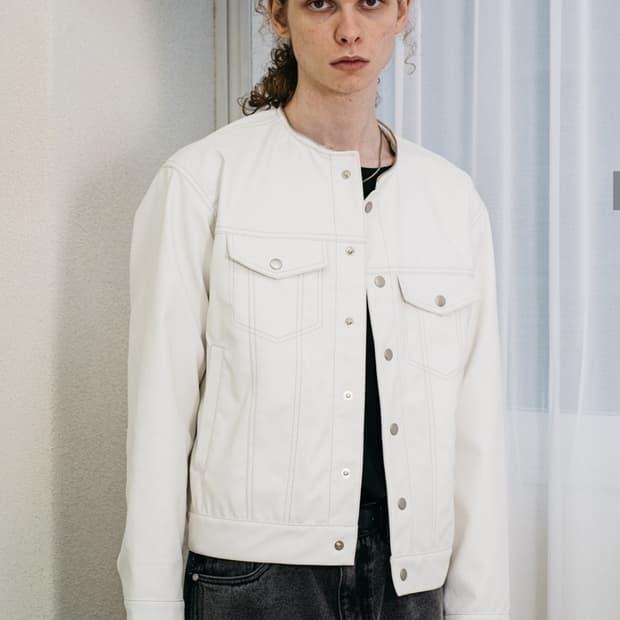 바스틱 비건레더 트러커자켓 카라탈부착