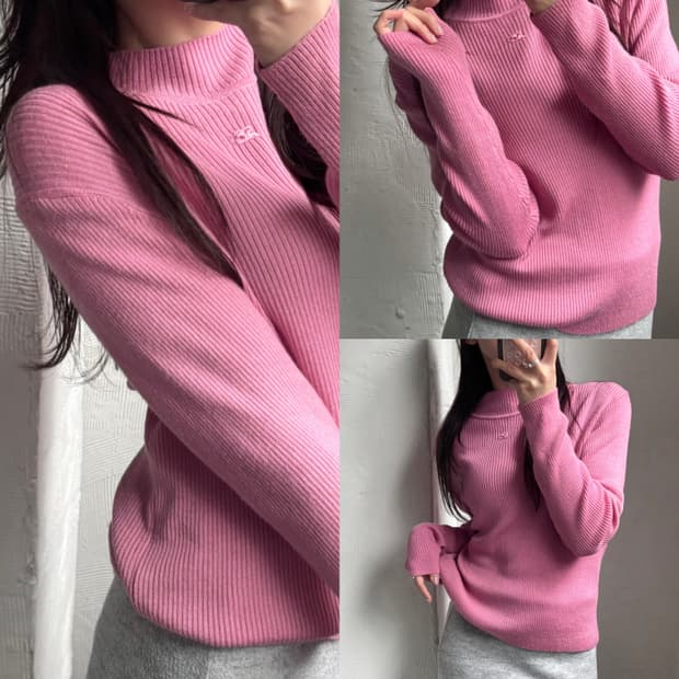Courreges 꾸레쥬 핑크 모크넥 니트