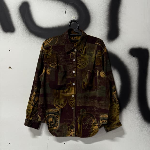 VTG 빈티지 에스닉 풀 패턴 더블 포켓 블라우스 셔츠